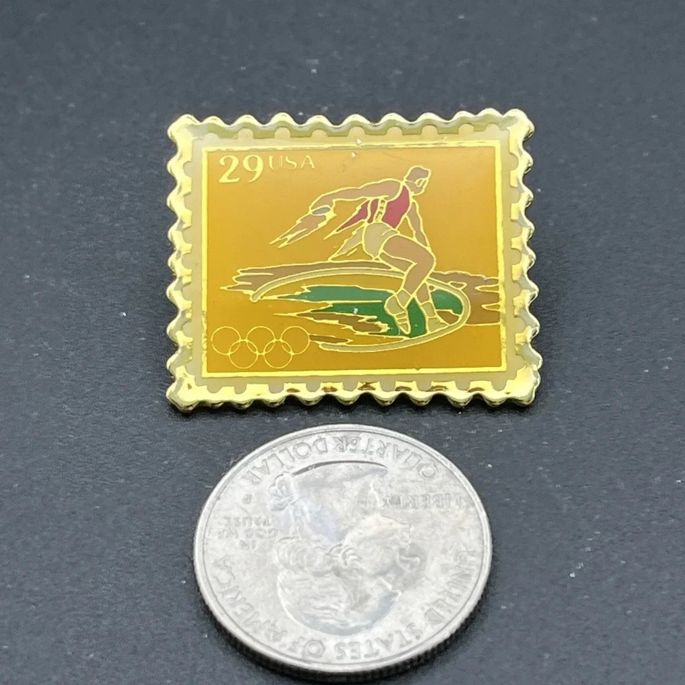 1992 Barcelona Summer Olympics USPS Sponsor‎ Shot Put Stamp Lapel Hat Pin